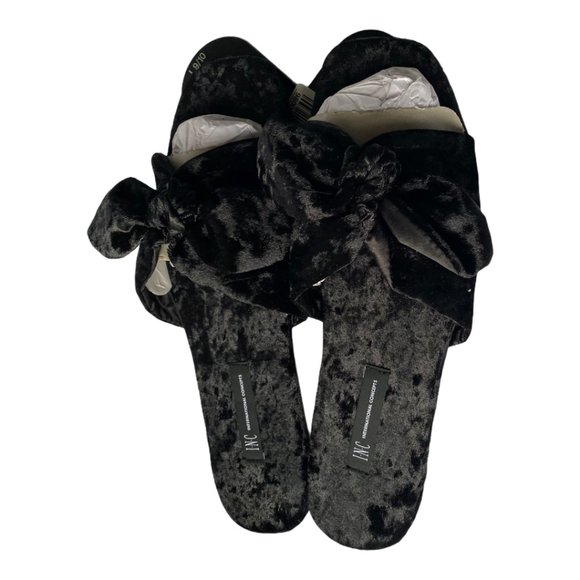 INC International Concepts Velvet Bow Slippers Bla - Picture 1 of 3